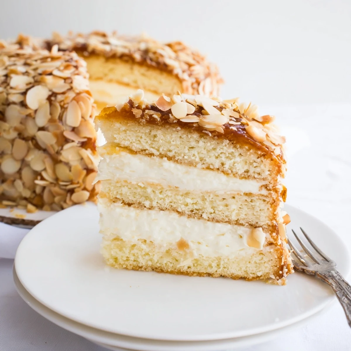 Klassische Bienenstich-Torte mit süßer Mandelkruste und Vanillecremefüllung