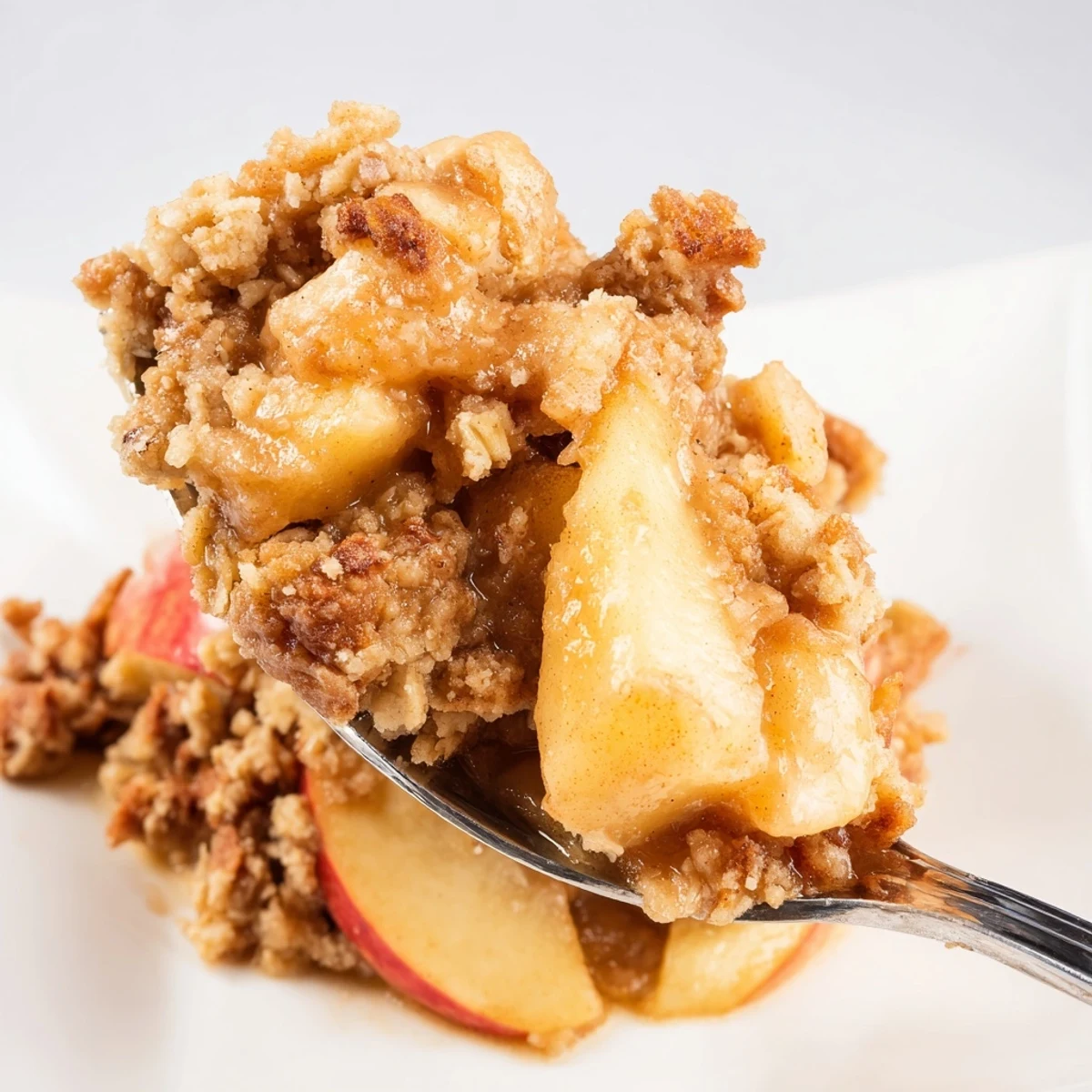 Leckeres Apfel-Zimt-Crumble, ideal für kalte Abende mit vanilliger Eiscreme.  